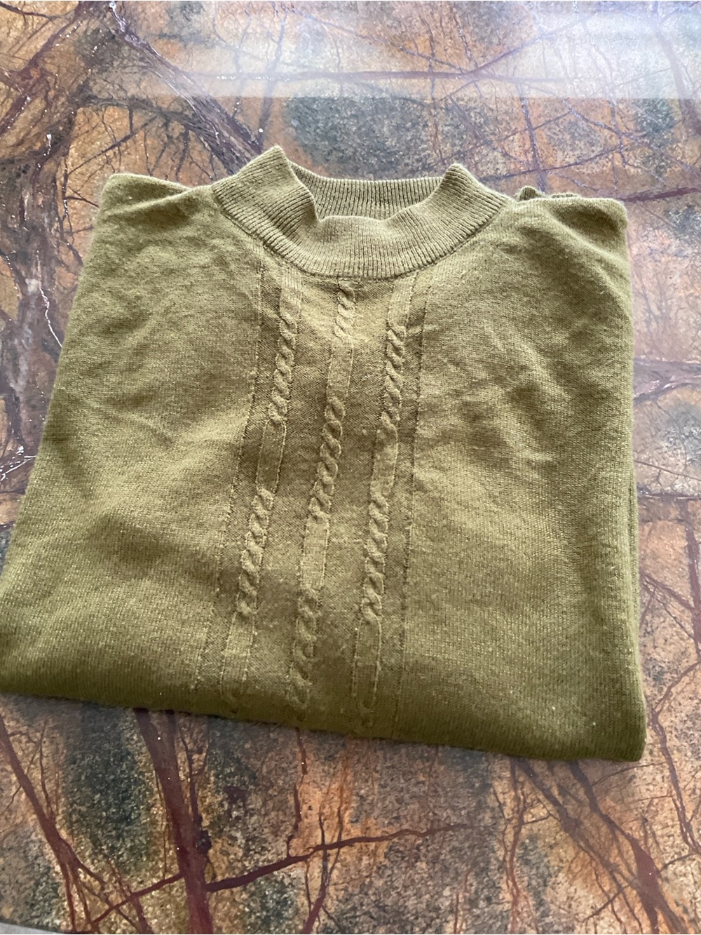 Women's Olive Green Cable-Detail Turtleneck Sweater